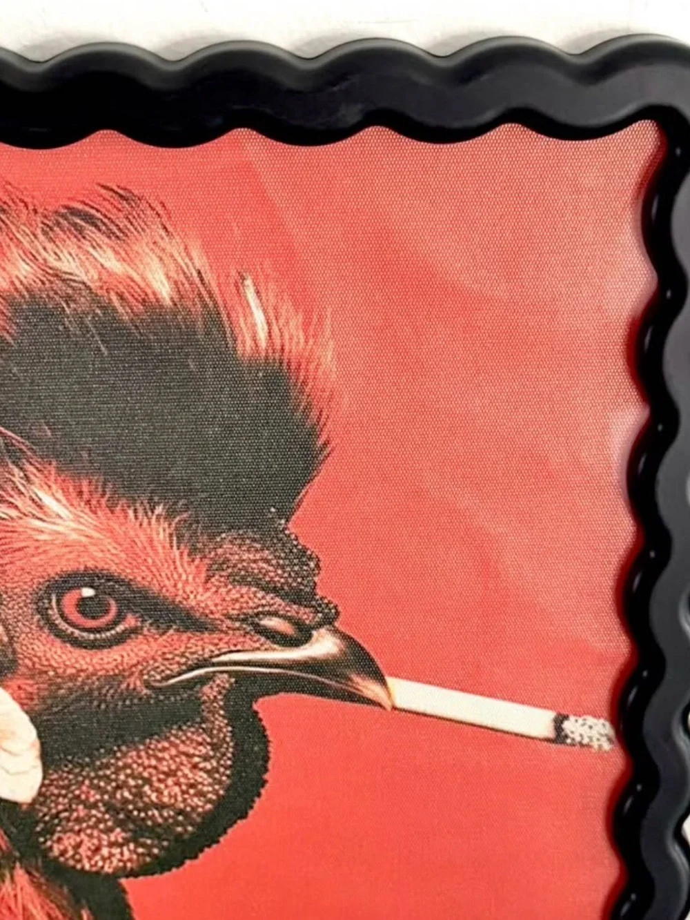 Rooster Smoking a Cigarette Vintage Style Chicken Canvas Art Print Wavy Framed